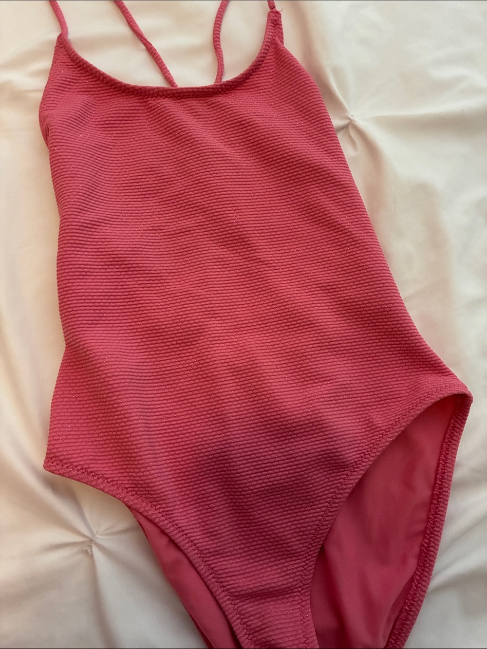 Girls' Pink Textured One-Piece Swimsuit